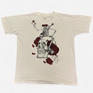 Vintage 80s Grateful Dead Skeleton Skull Rose Graphic T Shirt Vincent Perez XL